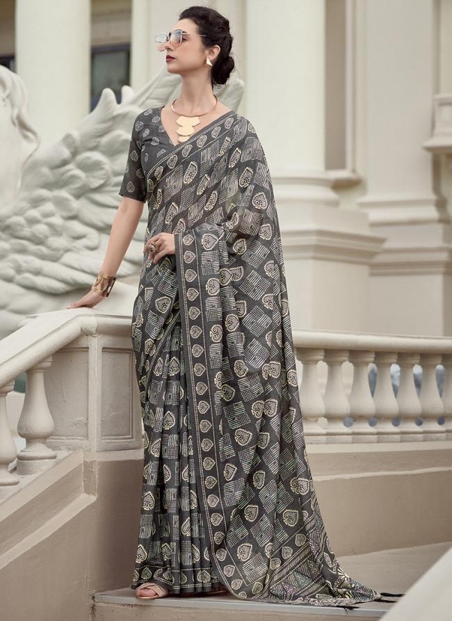 Pure Mal Mal Silk Grey Casual Wear Printed Saree